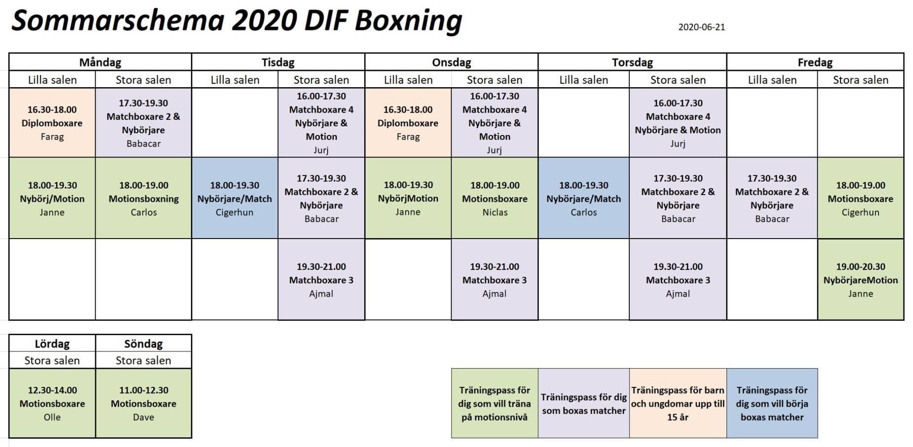 Sommarschema 2020