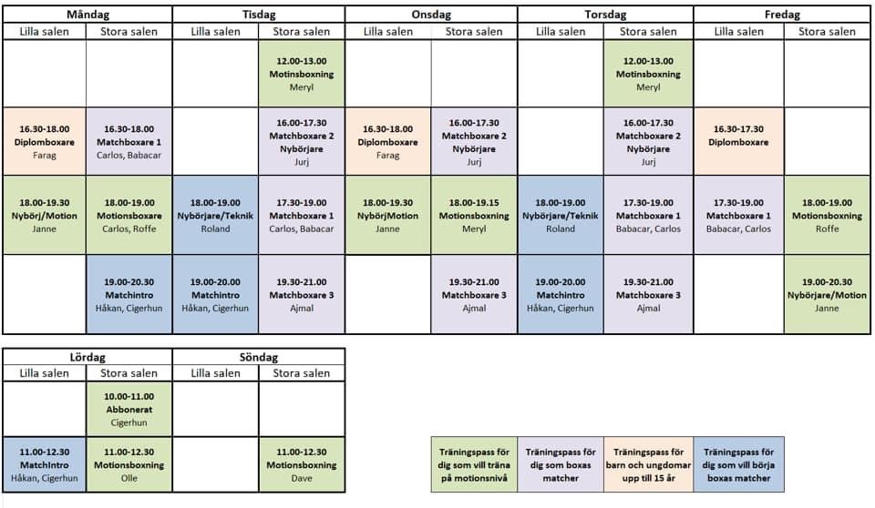 Höstens träningsschema