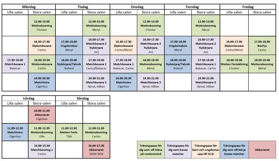 Ändringar i träningsschemat