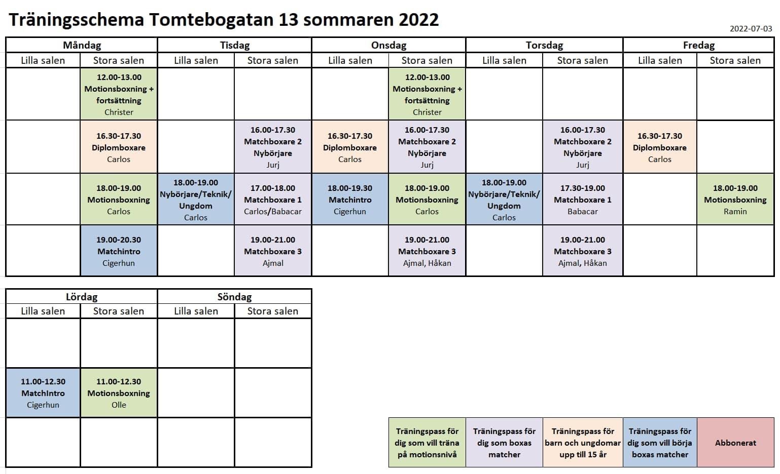 Sommarschema 2022