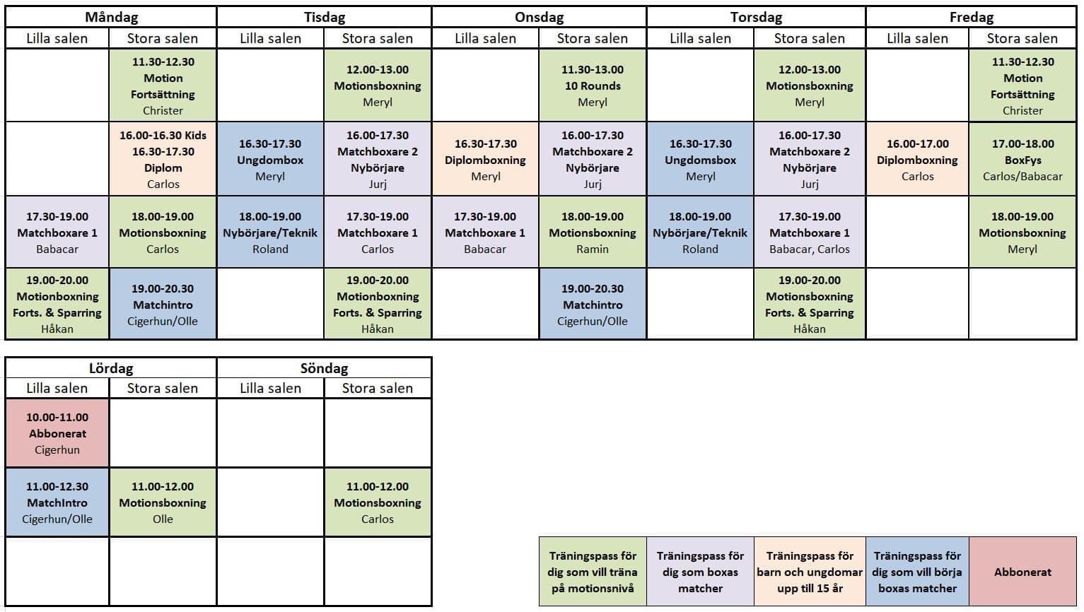 Uppdaterat träningsschema 11/9 -22