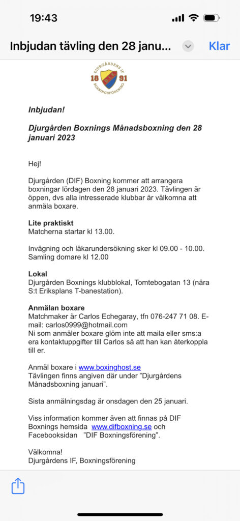 Boxningstävling hos Djurgården Boxning den 28 januari