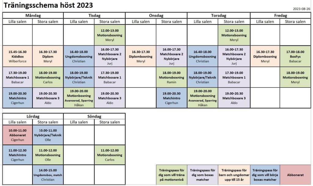 Uppdaterat höstschema.