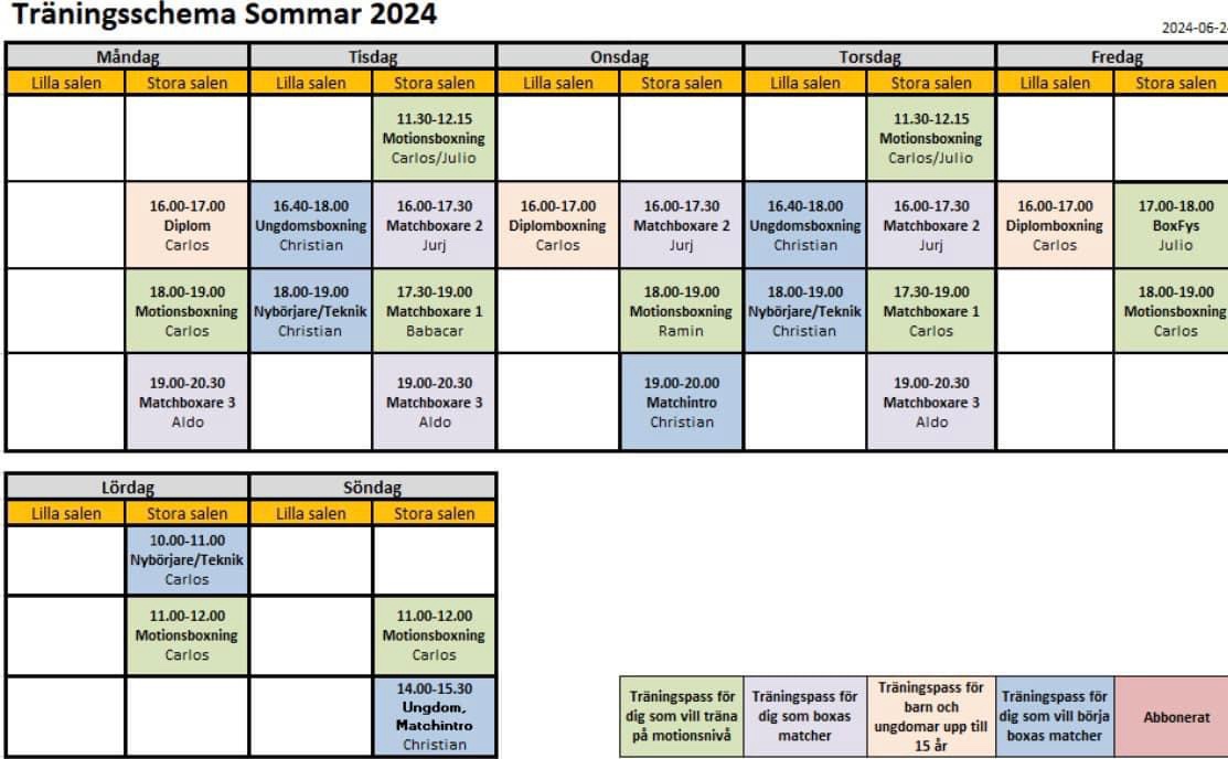 Sommarschema 2024