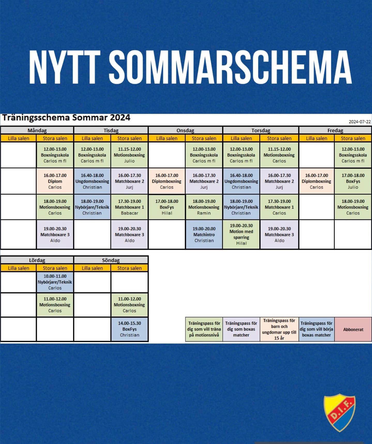 Uppdaterat sommarschema